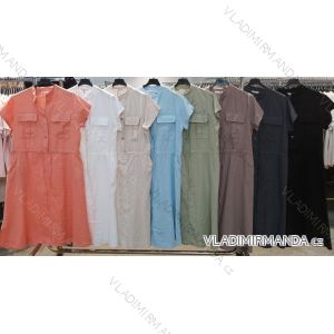 Šaty ľanové košeľové krátky rukáv dámske (S/M/L ONE SIZE) TALIANSKA MÓDA IMWCA240MARINA