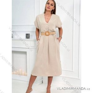 Šaty dlouhé s páskem krátký rukáv dámské (S/M/L ONE SIZE) ITALSKÁ MÓDA IMWBH24058
