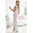 451-2 Shiny dress with short sleeves, a neckline and a slit on the leg - beige with glitter