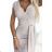 451-2 Shiny dress with short sleeves, a neckline and a slit on the leg - beige with glitter