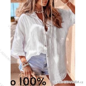 Košile oversize lněná 3/4 dlouhý rukáv dámská (S/M/L ONE SIZE) ITALSKÁ MÓDA IMWAD24087