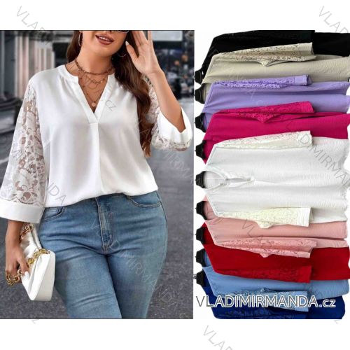 Halenka s krajkou dlouhý rukáv dámská nadrozměr (56/58 ONE SIZE) ITALSKÁ MÓDA IMWT24051