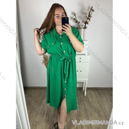 Šaty letní košilové krátký rukáv dámské nadrozměr (3XL/4XL ONE SIZE) ITALSKÁ MÓDA IMWQ24103/DUR -   zelená -   3XL/4XL