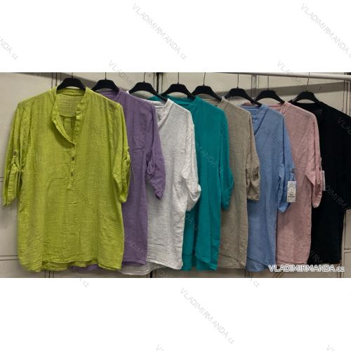 Košile lněná dlouhý rukáv nadrozměr dámské (46/48/50 ONE SIZE) ITALSKÁ MÓDA IMC24123