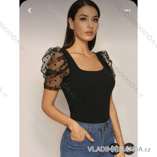 Tričko elegantní krátky rukáv dámské (S/M ONE SIZE) ITALSKÁ MÓDA IMM24M20026
