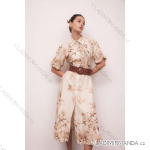 Šaty elegantní košilové s páskem 3/4 dlouhý rukáv dámské (S/M ONE SIZE) ITALSKÁ MÓDA IMM24M3457