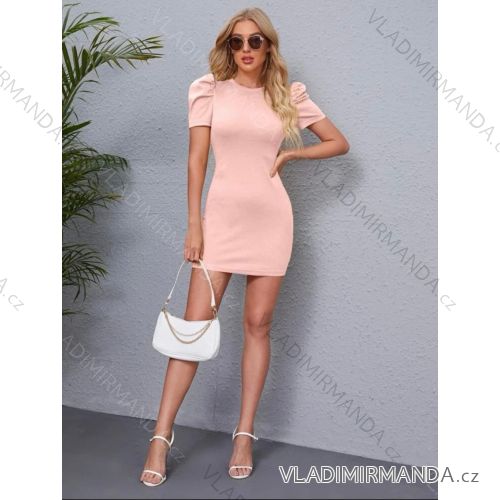 Šaty elegantné letné rebrované krátky rukáv dámske (S/M ONE SIZE) TALIANSKA MóDA IMM24M12991