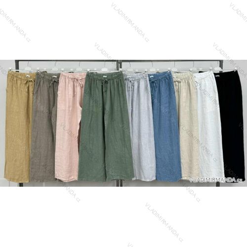 Kalhoty dlouhé letní lněné dámské (S/M/L ONE SIZE) ITALSKÁ MÓDA IMWCA24020