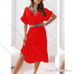 Šaty s páskem krátký rukáv dámské (S/M ONE SIZE) ITALSKÁ MÓDA IMD24115