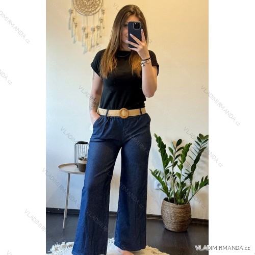 Kalhoty dlouhé s páskem dámské (S/M/L ONE SIZE) ITALSKÁ MÓDA IMC24166 tmavě modrá M/L