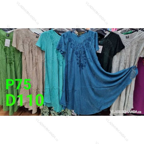 Šaty indické letní krátký rukáv dámské nadrozměr (54/58 ONE SIZE) ITALSKÁ MÓDA IMBM24073