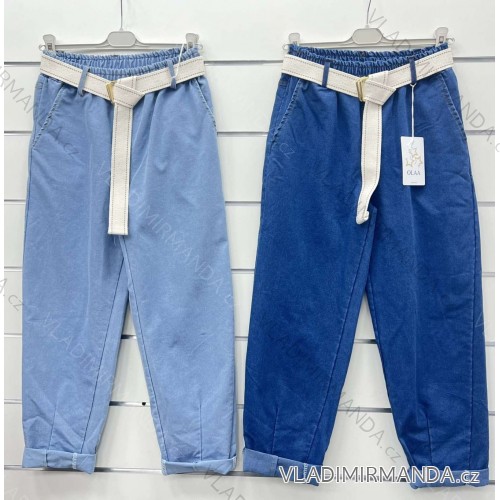 Kalhoty dlouhé riflové s páskem dámské (S/M/L ONE SIZE) ITALSKÁ MÓDA IMWCP24153/DU