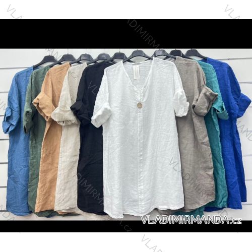 Tunika krátký rukáv dámská lněná (S/M/L ONE SIZE) ITALSKÁ MÓDA IMWCP24172