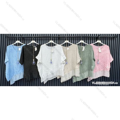 Tunika oversize s přívěskem krátký rukáv dámská nadrozměr (52/54 ONE SIZE) ITALSKÁ MÓDA IMWCA24089