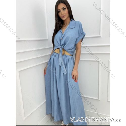 Súprava letná tunika krátky rukáv a sukňa s opaskom dámska (S/M/L ONE SIZE) TALIANSKA MÓDA IMWGS24403
