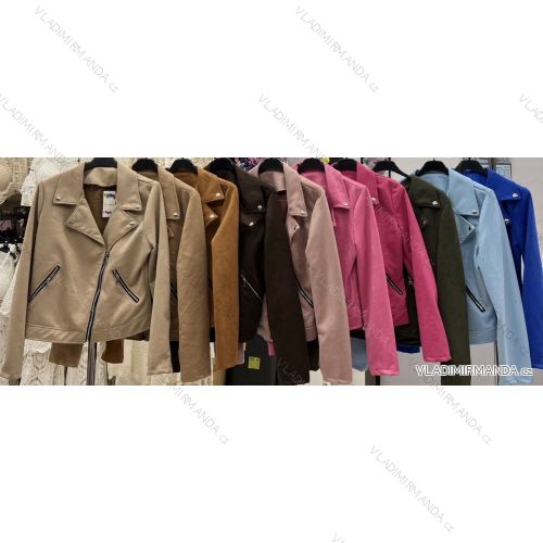 Bunda broušená koženková dlouhý rukáv dámská (S-XL) ITALSKÁ MÓDA IMWAE24343