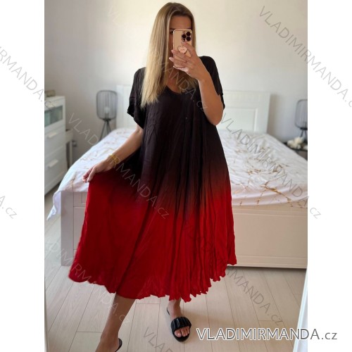 Šaty dlouhé oversize krátký rukáv dámské nadrozměr (42/44/46/48/50/5254/56/58 ONE SIZE) ITALSKÁ MÓDA IMWCA24087/DUR -   červená -   56/58