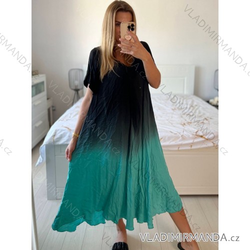 Šaty dlouhé oversize krátký rukáv dámské nadrozměr (42/44/46/48/50/5254/56/58 ONE SIZE) ITALSKÁ MÓDA IMWCA24087/DUR -   tyrkysová -   56/58