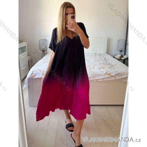 Šaty dlouhé oversize krátký rukáv dámské nadrozměr (54/56/58 ONE SIZE) ITALSKÁ MÓDA IMWCA24087