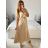 Šaty dlhé košeľové s opaskom krátky rukáv dámske (S/M ONE SIZE) TALIANSKA MÓDA IMM24M6575A/DU -   béžová -   S / M