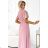 545-1 Long dress with a pleated neckline and ties - powder pink