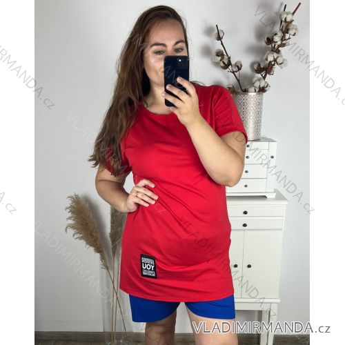 Šaty krátky rukáv dámske nadrozmer (XL/2XL/3XL ONE SIZE) TALIANSKA MÓDA IMC24179/DR červená 2XL/3XL