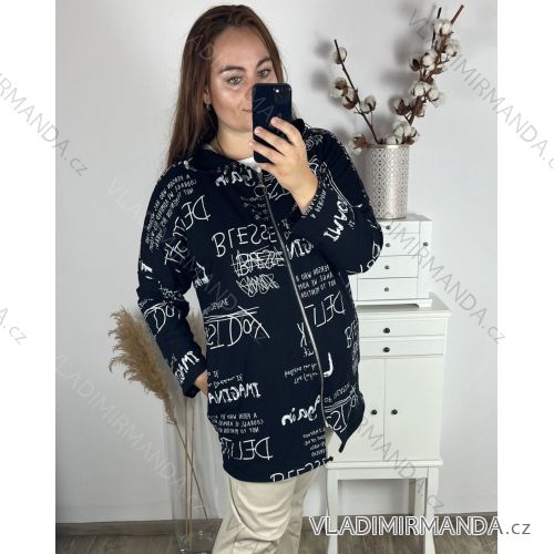 Mikina na zip s kapucí dlouhý rukáv dámské nadrozměr (58/60 ONE SIZE) ITALSKÁ MÓDA IMBM24WRITE