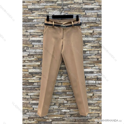 Kalhoty letní elegantní s páskem dámské (S/M/L/XL/XXL) ITALSKÁ MÓDA IMPES242299 hnědá camel XL/2XL