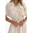 550-1 Midi shirtdress with gold buttons, ties and short sleeves - beige