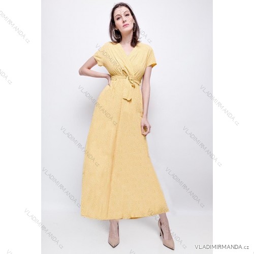 Šaty dlouhé letní krátký rukáv dámské (38/40 ONE SIZE) ITALSKÁ MÓDA IMPES2419552 žlutá 38/40