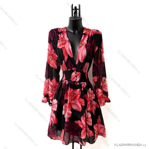 Women's Long Chiffon Short Sleeve Dress (S/M ONE SIZE) ITALIAN FASHION IMWGS231048 black S / M