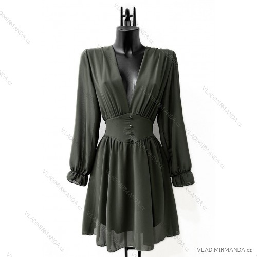 Šaty letní šifonové dlouhý rukáv dámské (S/M ONE SIZE) ITALSKÁ MÓDA IMPES24JULIETTE12 zelená khaki S/M