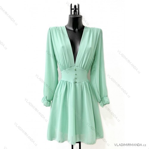 Šaty letní šifonové dlouhý rukáv dámské (S/M ONE SIZE) ITALSKÁ MÓDA IMPES24JULIETTE12 světle zelená S/M