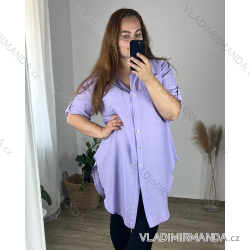 Women's Plus Size Extended Long Sleeve Shirt 2XL ONE SIZE) ITALIAN FASHION IMC22808 48/50 purple