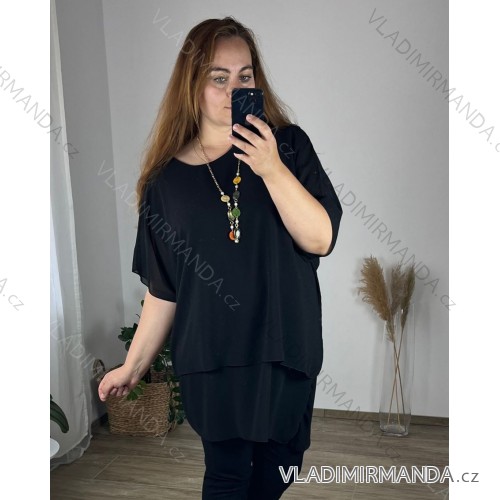 Tunika s príveskom krátky rukáv dámska nadrozmer (54/56 ONE SIZE) TALIANSKA MóDA IM424036/DU  čierna