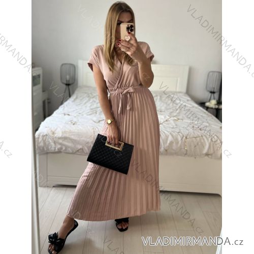 Šaty dlouhé krátký rukáv dámské nadrozměr (S/M ONE SIZE) ITALSKá MóDA IMC24258/DU S/M růžová starorůžová