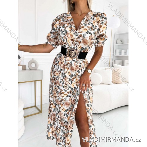 Šaty dlhé košeľové krátky rukáv dámske LIVIA (S/M/L ONE SIZE) TALIANSKA MÓDA IMWGB24042S/DUR