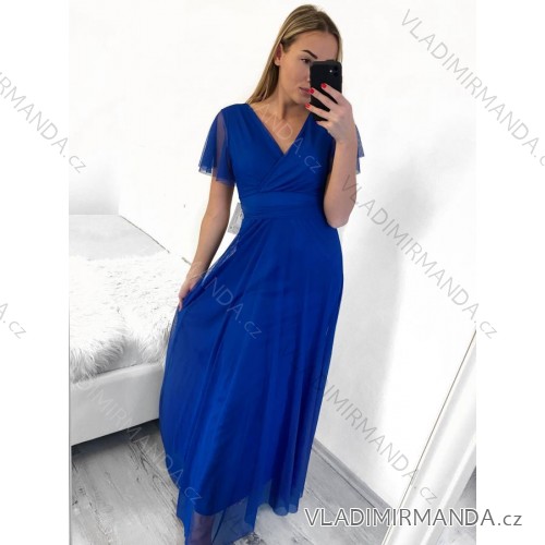 Women's elegant short sleeve party dress (S/M ONE SIZE) ITALIAN FASHION IMPSH223589L/DUR - royal blue - S/M