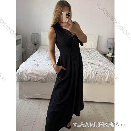 Women's Long Chiffon Short Sleeve Dress (S/M ONE SIZE) ITALIAN FASHION IMWGS231048 S / M black