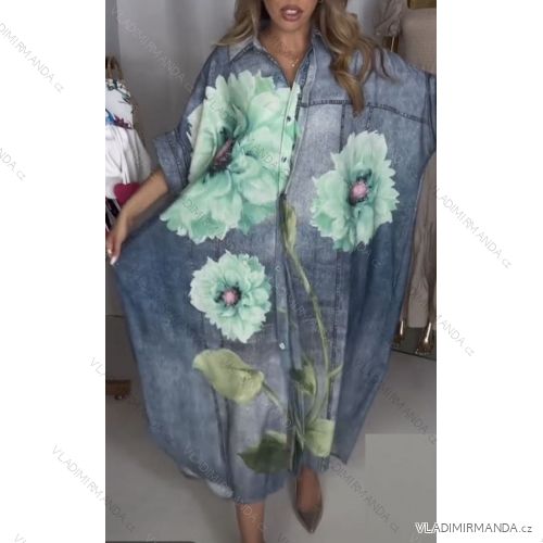 Šaty dlhé košeľové 3/4 dlhý rukáv dámske nadrozmer (42/44/46 ONE SIZE) TALIANSKA MÓDA IMWGS24125