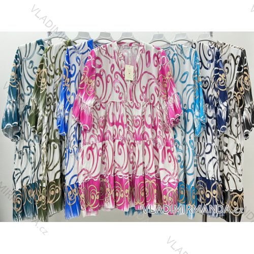 Šaty letní krátký rukáv dámské nadrozměr (50/52 ONE SIZE) ITALSKÁ MÓDA IM424436