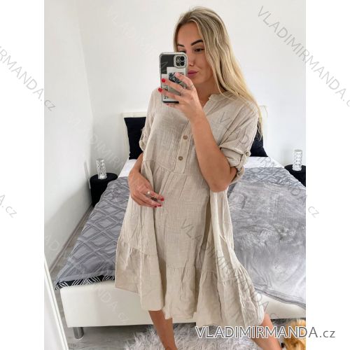 Šaty košilové 3/4 dlouhý rukáv dámské (S/M/L ONE SIZE) ITALSKá MóDA IM724030