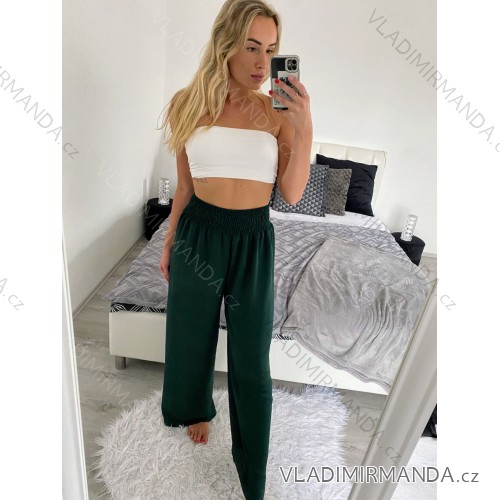 Kalhoty dlouhé dámské (M/L ONE SIZE) ITALSKÁ MÓDA IMC24171/DU -   zelená smaragdová -   M/L