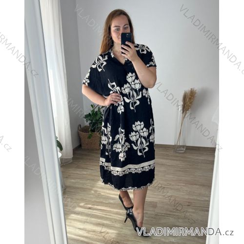 Šaty letné krátky rukáv dámske nadrozmerné (56/58 ONE SIZE) TALIANSKA MÓDA IMM24BEYBY