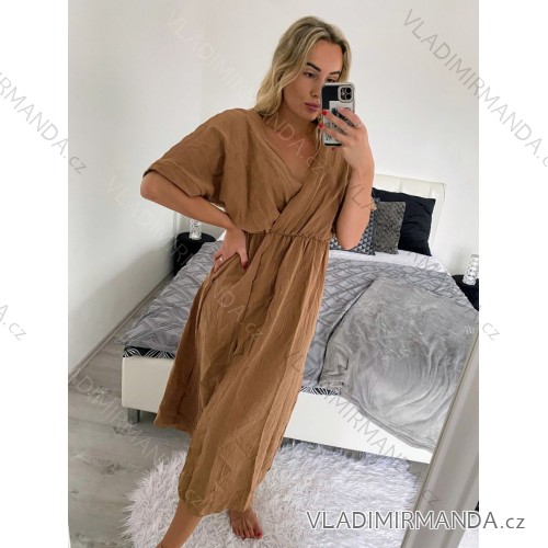 Women's Long Sleeve Hoodie Dress (S / M ONE SIZE) ITALIAN FASHION IMWA216095 M / L Brown