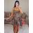Satin Women's Long Summer Strapless Dress (S / M / L ONE SIZE) ITALIAN FASHION IMM22694 -   hnědá gepard -   M / L
