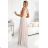 405-6 ELENA Long dress with a neckline and ties on the shoulders - beige with glitter