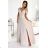 405-6 ELENA Long dress with a neckline and ties on the shoulders - beige with glitter