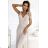 405-6 ELENA Long dress with a neckline and ties on the shoulders - beige with glitter