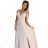 405-6 ELENA Long dress with a neckline and ties on the shoulders - beige with glitter